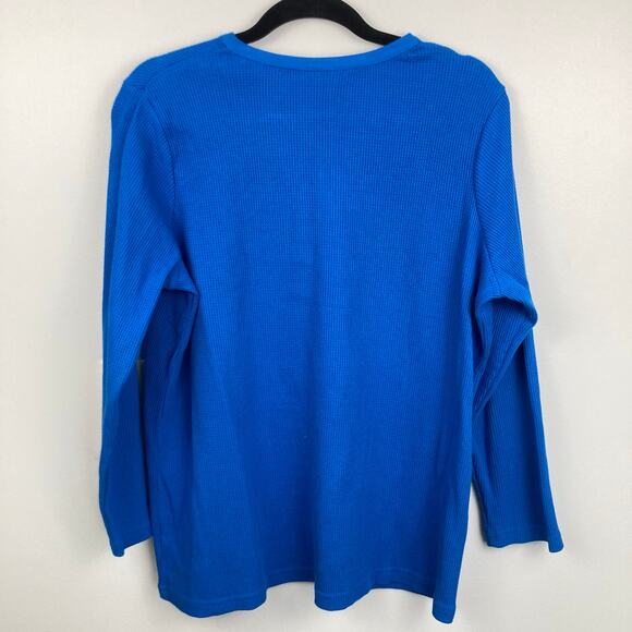 NWOT Woman Within 14-16 Blue Embroidered Thermal Waffle Knit Henley Cottage - Picture 3 of 8